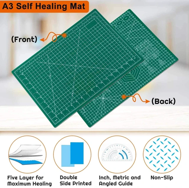 Alt view image 6 of 6 - anezus Self Healing Sewing Mat, 12inch x 18inch Rotary Cutting Mat Double Sided 5-Ply Craft Cutting Board for Sewing Crafts Hobby Fabric Precision Scrapbooking Project