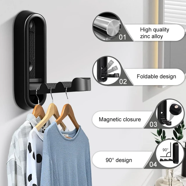 Alt view image 5 of 5 - 2pcs Foldable Hooks for Entryway, Black Folding Wall Hook, Living Room, Bedroom - Space Saving Folding Walled Hook for Coat, Backpack, Purse & Keys (2pcs Black Hooks)