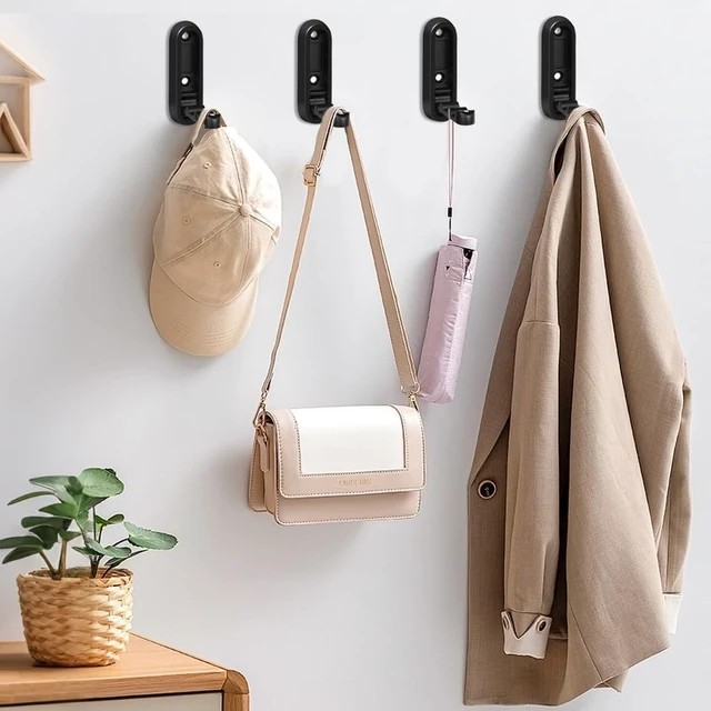 Alt view image 4 of 5 - 2pcs Foldable Hooks for Entryway, Black Folding Wall Hook, Living Room, Bedroom - Space Saving Folding Walled Hook for Coat, Backpack, Purse & Keys (2pcs Black Hooks)