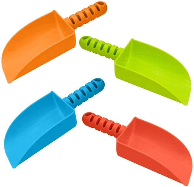 Main image of 4E's Novelty Beach Shovels for Kids, 4 Pack, 8 Inch, Heavy Duty Plastic, Sandbox and Garden Digging Tools for Toddlers