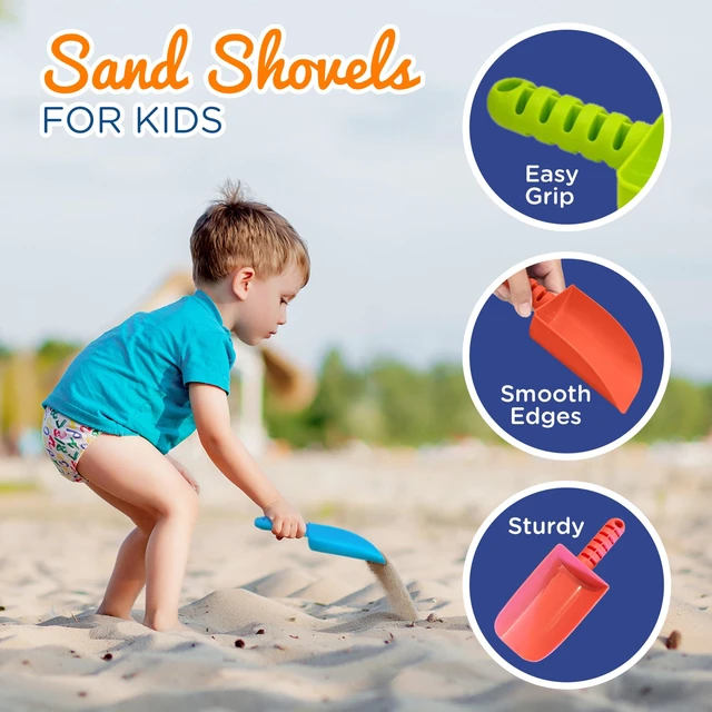 Alt view image 2 of 6 - 4E's Novelty Beach Shovels for Kids, 4 Pack, 8 Inch, Heavy Duty Plastic, Sandbox and Garden Digging Tools for Toddlers