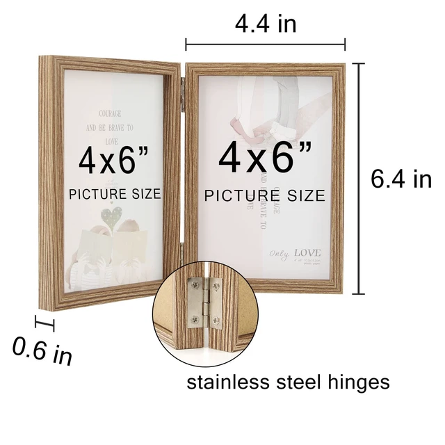 Alt view image 2 of 6 - AVEAX Double 4x6 Picture Frame Hinged Folding Photo Frame with Plexiglass Front Vertical Frame on Desktop, Wood Grain