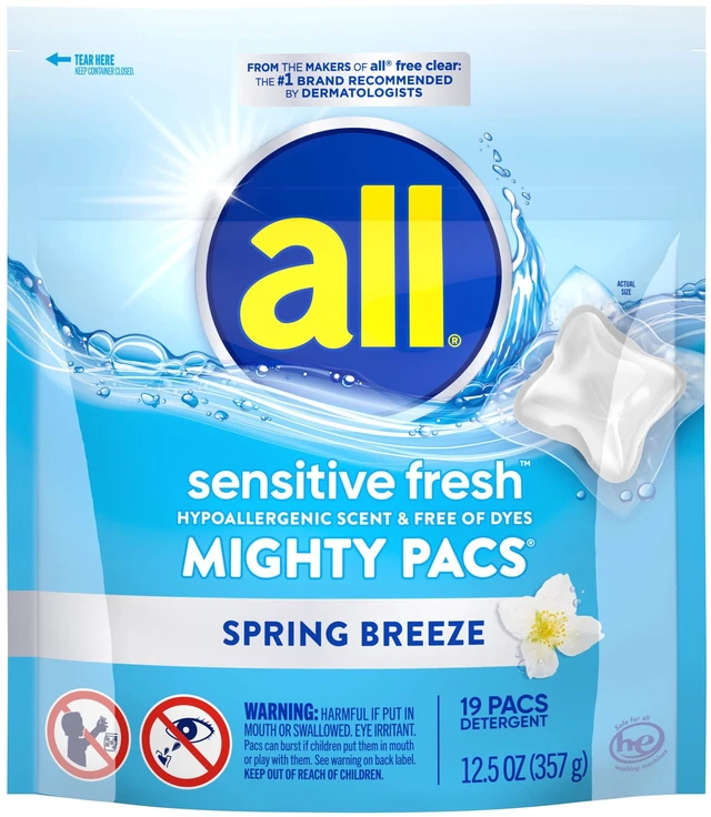 Main image of all sensitive fresh MIGHTY PACS Spring Breeze Scented Laundry Detergent, 19 Count
