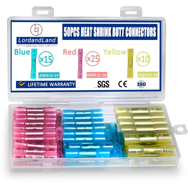 Main image of 50 Pcs Heat Shrink Butt Connectors Kit,Heat Shrink Wire Connectors,Waterproof Insulated Marine Automotive Crimp Terminals Butt Splice for Marine Automotive Motorcycle Truck Electrical