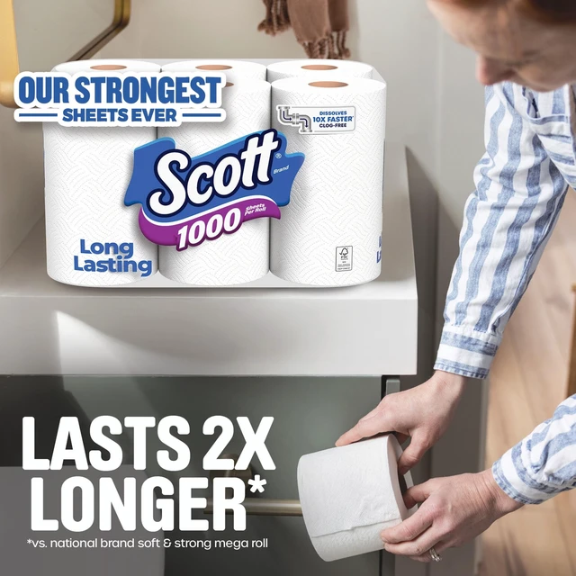 Alt view image 5 of 5 - Scott 1000 1-Ply Toilet Paper, 12 Rolls, 1,000 Sheets per Roll