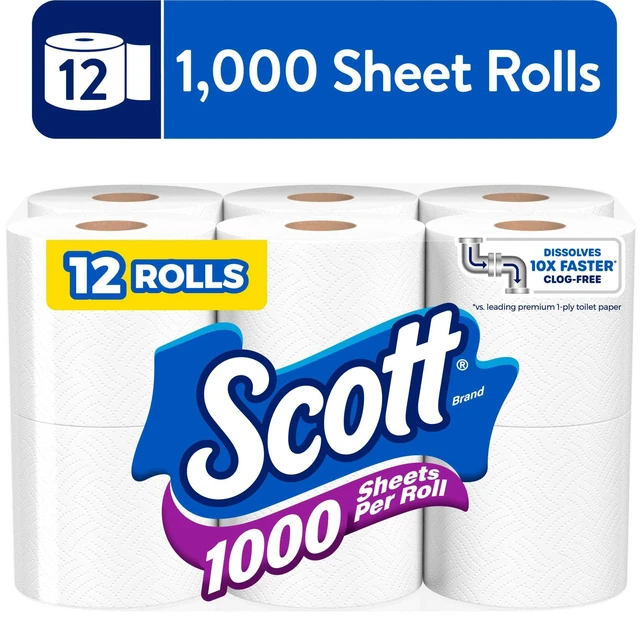 Alt view image 2 of 5 - Scott 1000 1-Ply Toilet Paper, 12 Rolls, 1,000 Sheets per Roll