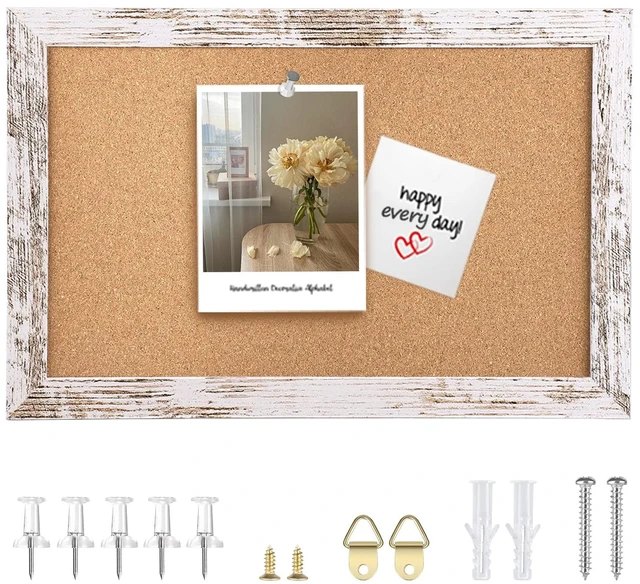 Main image of Cork Board Bulletin Board, 11.8x8.6 inches Mini Decorative Hanging Framed Cork Boards for Walls, Pin Board Vision Board for School Home Office, Bulletin Board with Wooden Frame(2230,WH,1p)