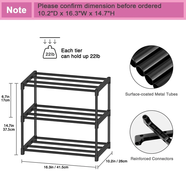 Alt view image 2 of 6 - Autonomier 3 Tier Extra Small Shoe Rack (16.3" Wide), Lightweight Shelf