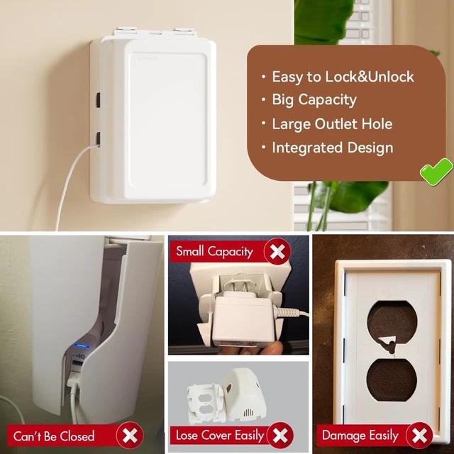 Alt view image 4 of 6 - Mom's Choice Gold Awards Winner - EUDEMON 1 Pack Updated Baby Safety Electrical Outlet Cover Box Childproof Plug Cover - More Space for Large Plugs Easy to Install & Use (White)
