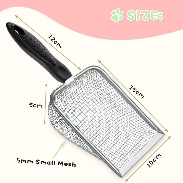 Alt view image 2 of 5 - Metal Cat Litter Scoop,Sturdy Litter Cleaner Corner Shovel,Stainless Steel Mesh Litter Shovel,Easy to Clean Reptile Terrarium Sand Waste(Black)-Christmas