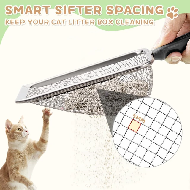 Alt view image 4 of 5 - Metal Cat Litter Scoop,Sturdy Litter Cleaner Corner Shovel,Stainless Steel Mesh Litter Shovel,Easy to Clean Reptile Terrarium Sand Waste(Black)-Christmas