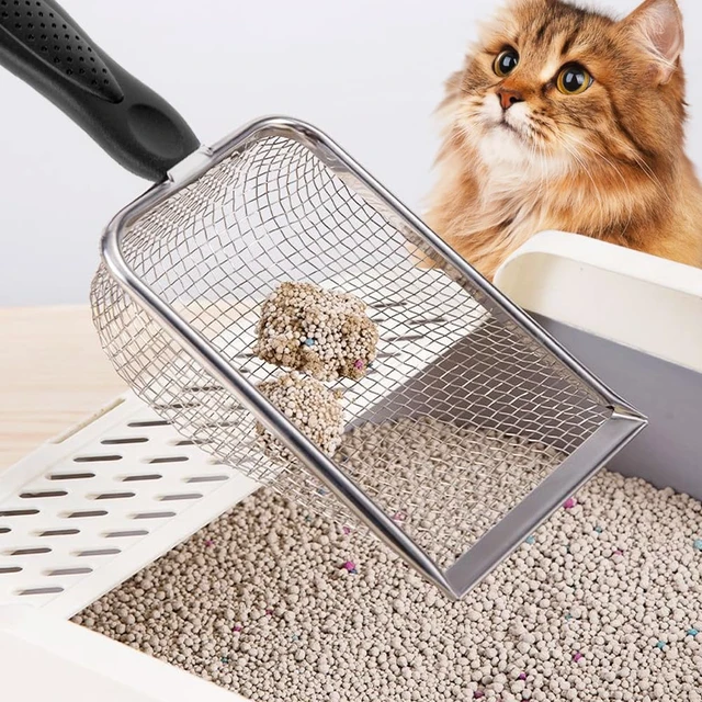 Alt view image 3 of 5 - Metal Cat Litter Scoop,Sturdy Litter Cleaner Corner Shovel,Stainless Steel Mesh Litter Shovel,Easy to Clean Reptile Terrarium Sand Waste(Black)-Christmas
