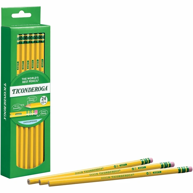 Alt view image 3 of 6 - Ticonderoga Wood-Cased Pencils, Unsharpened, 2 HB Soft, Yellow, 24 Count