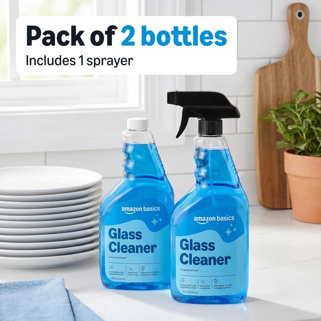 Alt view image 4 of 6 - Amazon Basics Glass Cleaner, Streak-Free Shine, 32 Fl Oz, Pack of 2 with 1 Sprayer