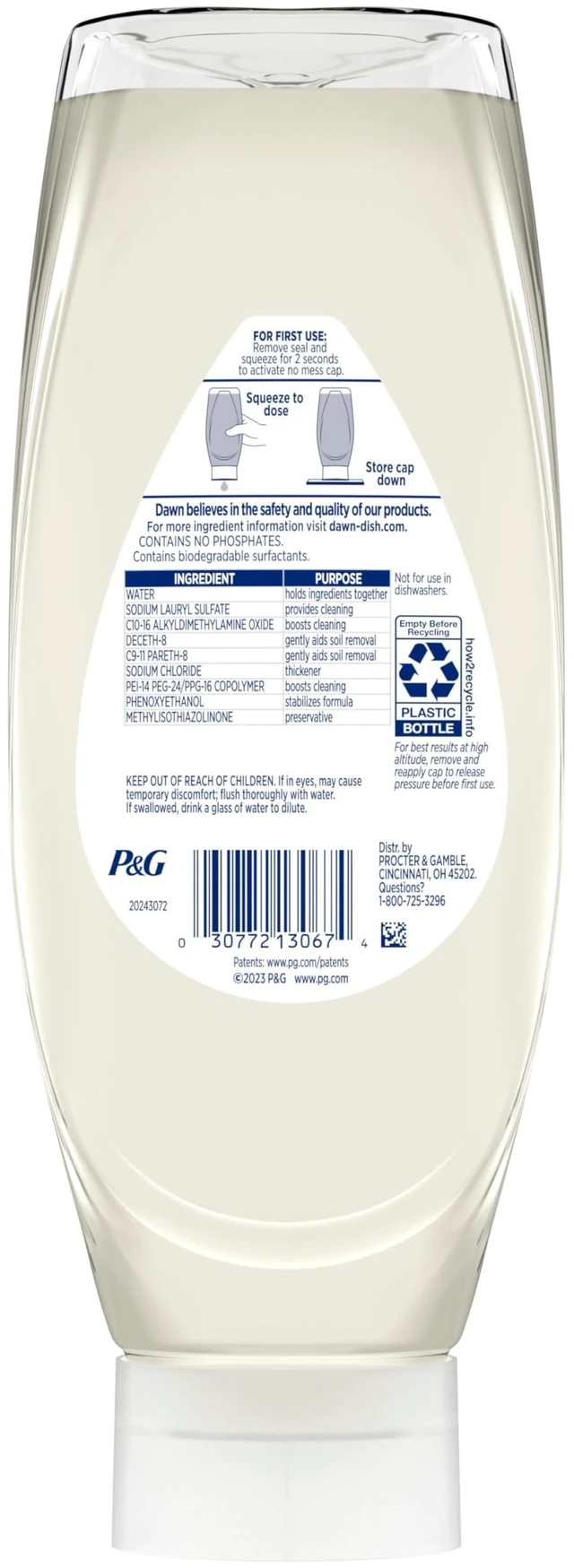 Alt view image 4 of 6 - Dawn Free & Clear EZ-Squeeze Dish Soap Liquid, Dishwashing Liquid, Grease Removal, Upside Down Bottle, Unscented, 24.3 Fl Oz