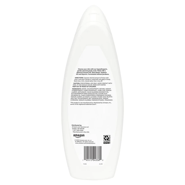 Alt view image 3 of 6 - Amazon Basics Hypoallergenic Body Wash for Sensitive Skin, Creamy Lather, Paraben Free, 22 fl oz (1-Pack)