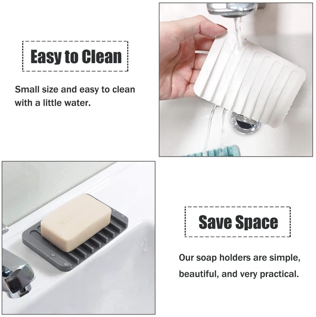 Alt view image 3 of 6 - Self Draining Soap Dishes, 3 Pcs Silicone Soap Saver, Waterfall Drainer Soap Holder for Bathroom, Extend Soap Life, Keep Soap Bars Dry Clean & Easy Cleaning (White, Gray, Teal)
