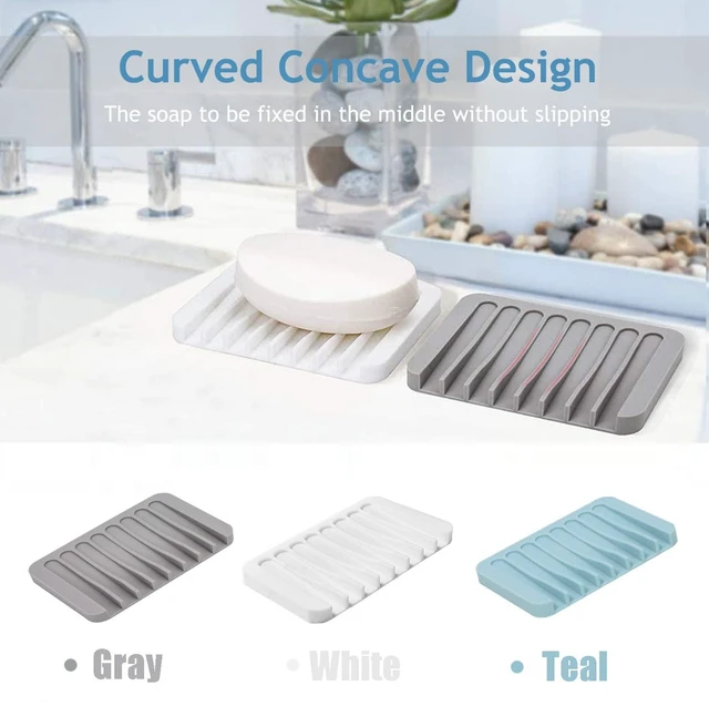 Alt view image 2 of 6 - Self Draining Soap Dishes, 3 Pcs Silicone Soap Saver, Waterfall Drainer Soap Holder for Bathroom, Extend Soap Life, Keep Soap Bars Dry Clean & Easy Cleaning (White, Gray, Teal)