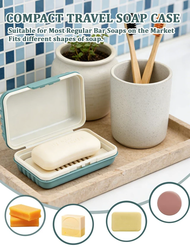 Alt view image 6 of 7 - 1 Pack Travel Bar Soap Holder Dish, Soap Case Box with Lid for Shower