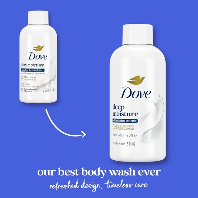 Alt view image 4 of 6 - Dove Body Wash Deep Moisture for 24hr Lotion-Soft Skin Moisturizing Skin Cleanser with No Sulfates No Parabens 3 oz