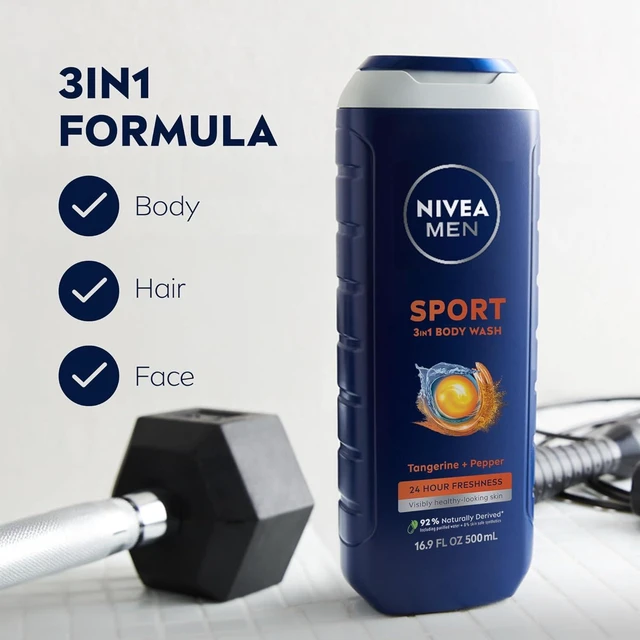 Alt view image 5 of 7 - NIVEA MEN Sport 3-in-1 Body Wash, Tangerine and Pepper, 16.9 FL OZ