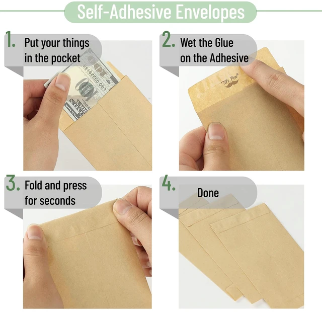 Alt view image 7 of 7 - Mr. Pen- Money Envelopes for Cash, 6.5" x 3.5", 100 Pack, Kraft Paper | Self-Adhesive Bulk Cash Envelopes for Budgeting, Money and Coin Saving, Check, Budget, Small Item Organizing
