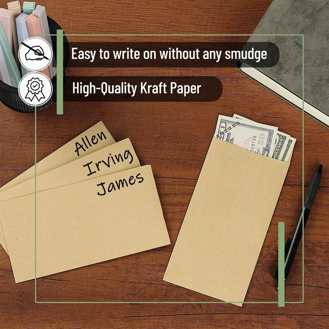 Alt view image 3 of 7 - Mr. Pen- Money Envelopes for Cash, 6.5" x 3.5", 100 Pack, Kraft Paper | Self-Adhesive Bulk Cash Envelopes for Budgeting, Money and Coin Saving, Check, Budget, Small Item Organizing