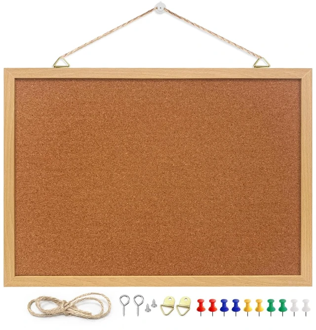 Main image of Cork Bulletin Board, 11 X 14.6 inches with Oak Wood Finish Frame, for Wall Office Home and School