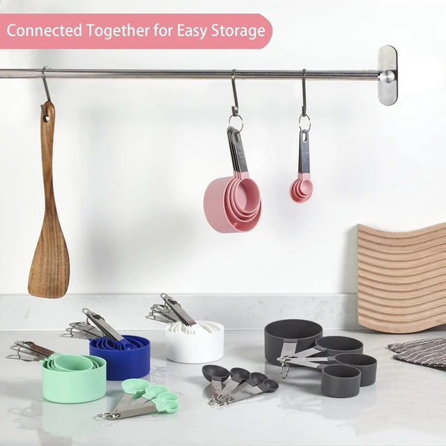 Alt view image 5 of 7 - Measuring Cups and Spoons Set of Huygens Kitchen Gadgets 10 Pieces, Stackable Stainless Steel Handle Measuring Cups for Measuring Dry and Liquid Ingredient (Pink)