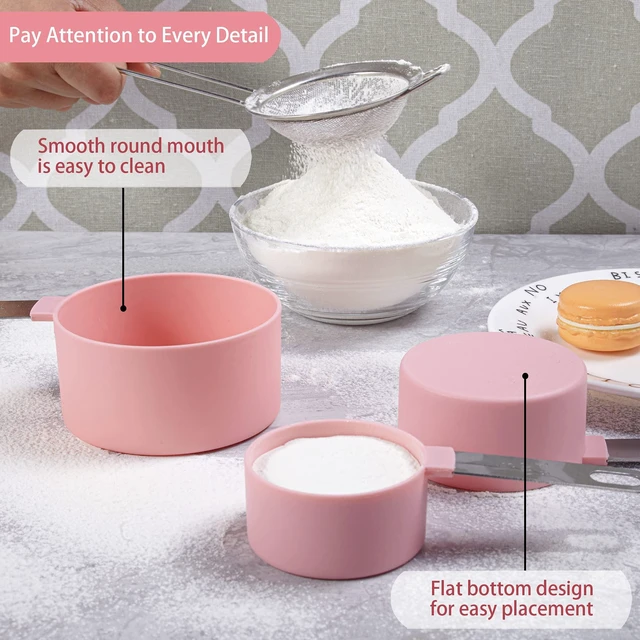 Alt view image 6 of 7 - Measuring Cups and Spoons Set of Huygens Kitchen Gadgets 10 Pieces, Stackable Stainless Steel Handle Measuring Cups for Measuring Dry and Liquid Ingredient (Pink)
