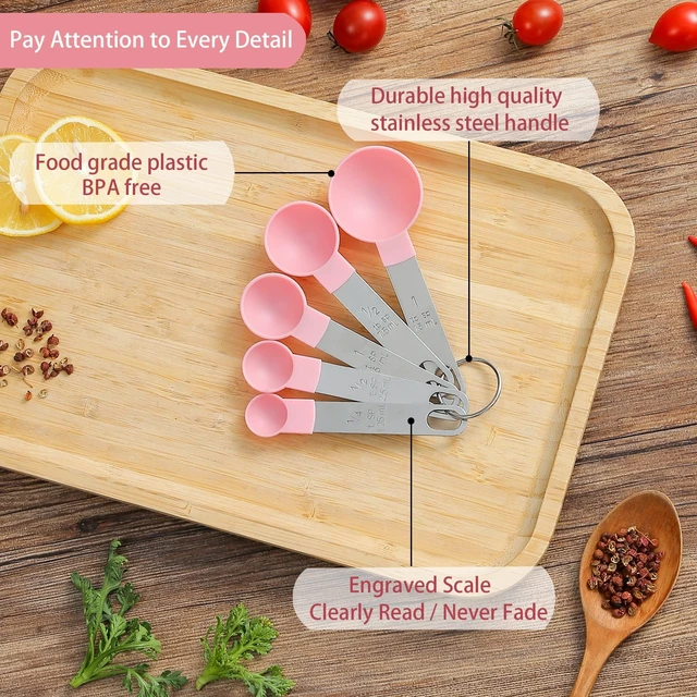 Alt view image 3 of 7 - Measuring Cups and Spoons Set of Huygens Kitchen Gadgets 10 Pieces, Stackable Stainless Steel Handle Measuring Cups for Measuring Dry and Liquid Ingredient (Pink)