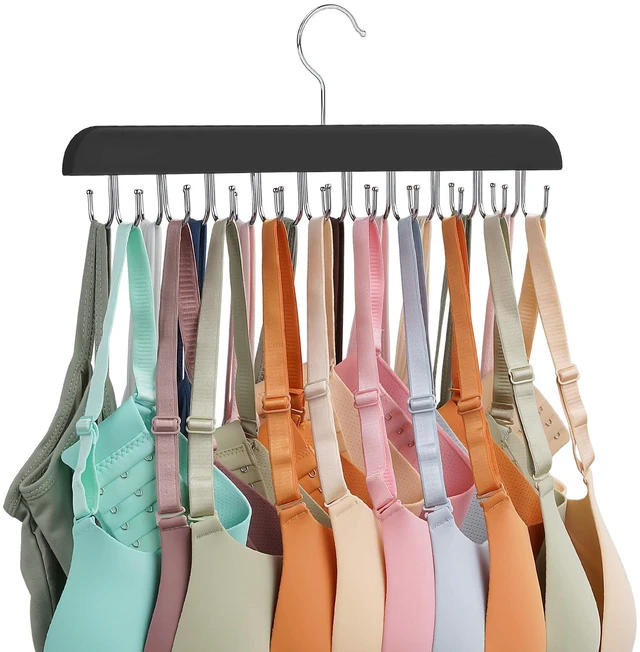 Main image of Bra Hanger for Closet, Tank Top Hanger 20 Hooks Capacity Sturdy Wood Space Saving Hanger Sport Bras Holder, Closet Organizers and Storage, Black 1 Pack