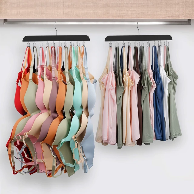 Alt view image 3 of 6 - Bra Hanger for Closet, Tank Top Hanger 20 Hooks Capacity Sturdy Wood Space Saving Hanger Sport Bras Holder, Closet Organizers and Storage, Black 1 Pack