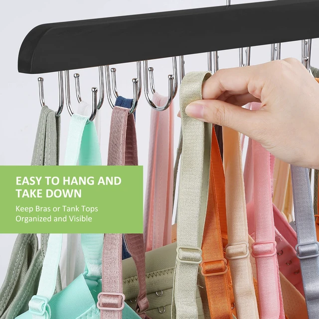 Alt view image 5 of 6 - Bra Hanger for Closet, Tank Top Hanger 20 Hooks Capacity Sturdy Wood Space Saving Hanger Sport Bras Holder, Closet Organizers and Storage, Black 1 Pack