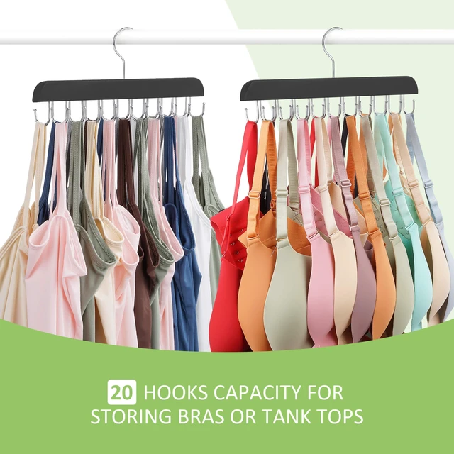 Alt view image 2 of 6 - Bra Hanger for Closet, Tank Top Hanger 20 Hooks Capacity Sturdy Wood Space Saving Hanger Sport Bras Holder, Closet Organizers and Storage, Black 1 Pack
