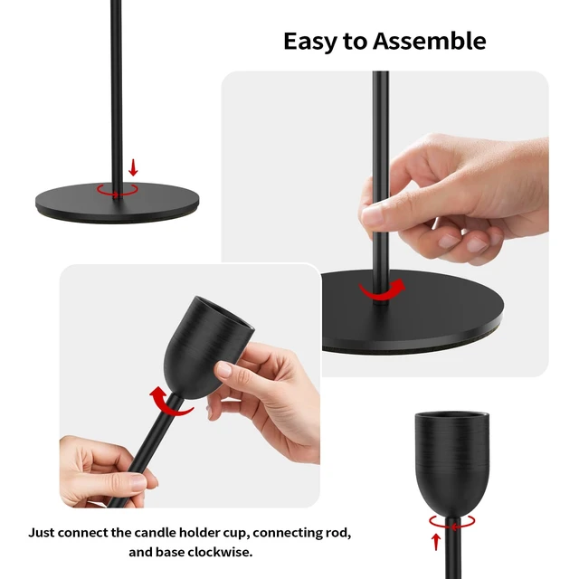 Alt view image 6 of 7 - ChefBee 3PCS Black Tall Taper & Pillar Candle Candlestick Holder