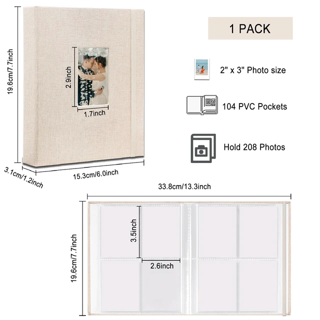 Alt view image 4 of 6 - Fujifilm Photo Album, Mini Instant Film Photo Album, 208 Photos Pictures Book 2x3 Inch, Linen Hardcover Polaroid Book for Polaroid Instant Camera, Travel Family Anniversary Baby Vacations Beige 1 Pack