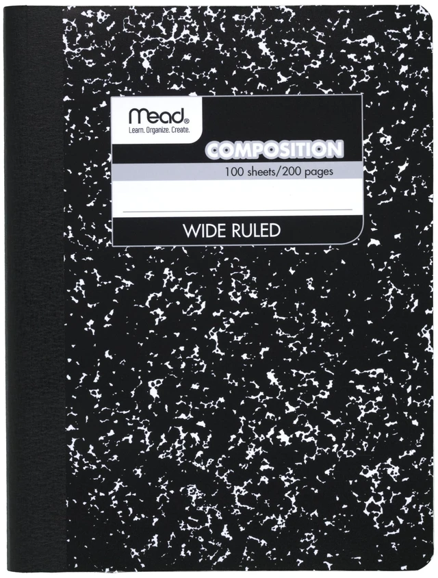 Main image of Mead Composition Notebook, Wide Ruled Paper, 7.5" x 9.75", 100 Sheets, Black Marble (09910)