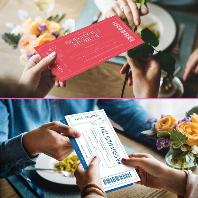 Alt view image 7 of 7 - Zonon 20 Pcs Love Coupons Card for Her Couples Gift,White, Pink, Red, Blue