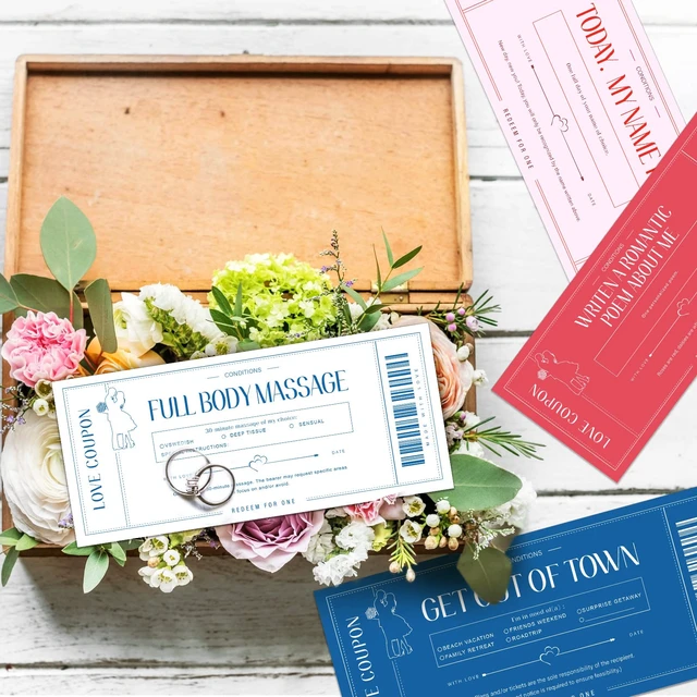 Alt view image 4 of 7 - Zonon 20 Pcs Love Coupons Card for Her Couples Gift,White, Pink, Red, Blue