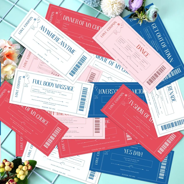 Alt view image 2 of 7 - Zonon 20 Pcs Love Coupons Card for Her Couples Gift,White, Pink, Red, Blue
