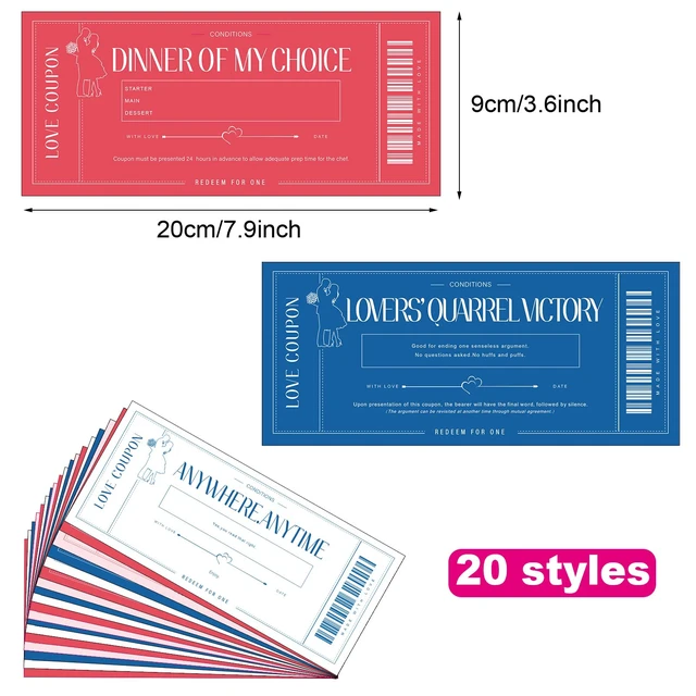 Alt view image 5 of 7 - Zonon 20 Pcs Love Coupons Card for Her Couples Gift,White, Pink, Red, Blue