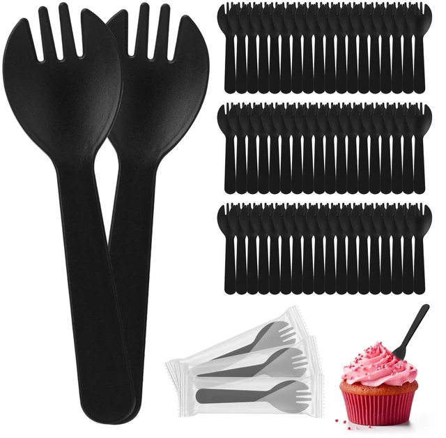 Main image of 100Pcs Mini Disposable Plastic Sporks, 4.2 Inch