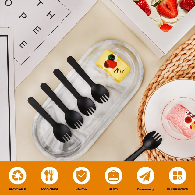 Alt view image 6 of 6 - 100Pcs Mini Disposable Plastic Sporks, 4.2 Inch