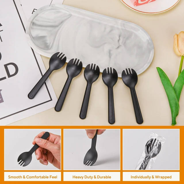 Alt view image 5 of 6 - 100Pcs Mini Disposable Plastic Sporks, 4.2 Inch