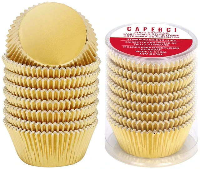 Main image of Caperci Standard Cupcake Liners Gold Foil Muffin Baking Cups 150-Pack - Premium Greaseproof & Sturdy Cupcake Papers