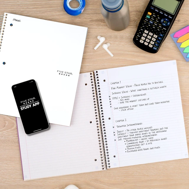 Alt view image 5 of 6 - Five Star Spiral Notebook + Study App, 3 Subject, College Ruled Paper, 8-1/2" x 11", 150 Sheets, Fights Ink Bleed, Water Resistant Cover, White (72464)