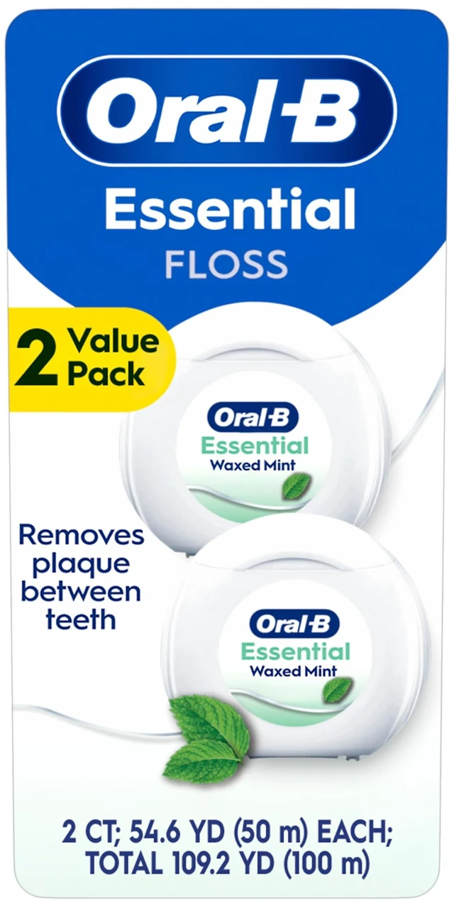 Main image of EssentialFloss Mint Dental Floss, Cavity Defense, Waxed, Value 2 Pack (50m Each)