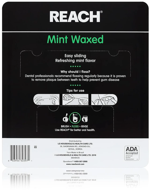 Alt view image 3 of 5 - REACH Waxed Dental Floss, Mint, Plaque Remover for Teeth, Shred Resistant, Floss Slides Smoothly, Easy to Use, Waxed, Deep Cleaning Teeth, Oral Care, PFAS Free, for Adults & Kids, 55 yd,(Pack of 3)