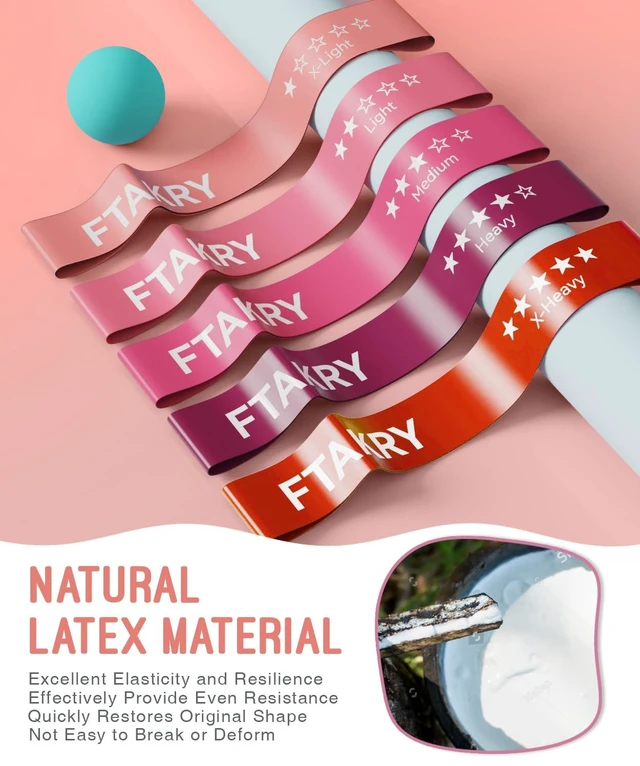 Alt view image 3 of 6 - Resistance Bands for Working Out, Exercise Bands with 5 Resistance Levels, Natural Latex Resistance Bands Designed for Home Fitness, Strength Training and Flexibility Exercises